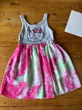 Hello Kitty Girls Grey Tank Top with Pink & Mint Tie-Dye Skirt